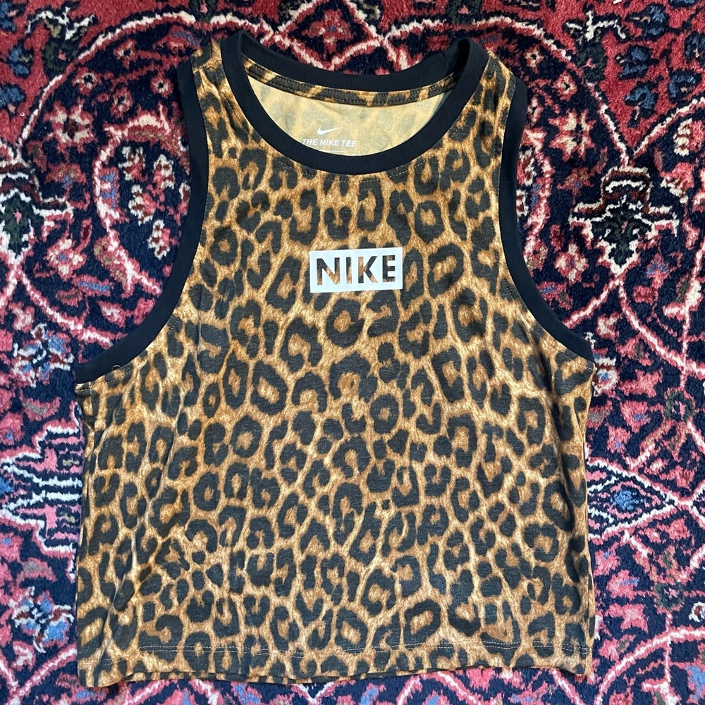 Nike Leopard Cheetah DriFit Crop Tank Top Womens XS Tan